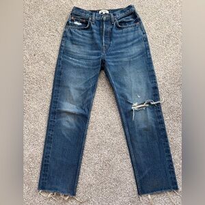 Re/Done Distressed Blue Straight Jeans